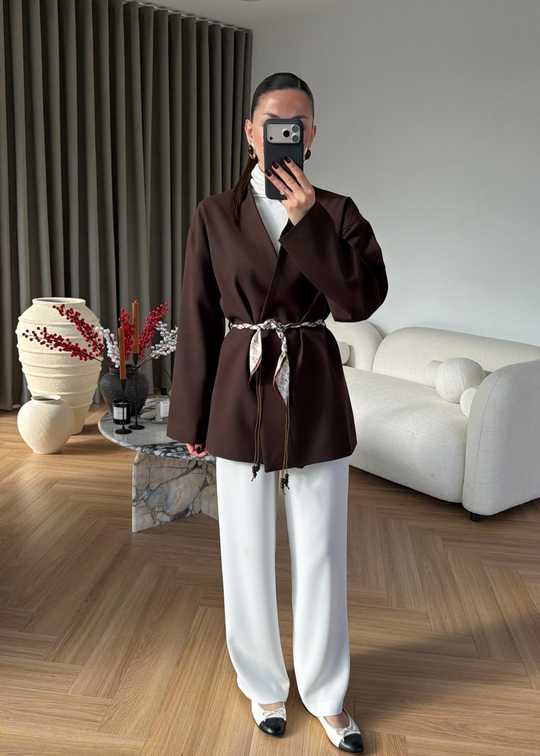 Fular Kemerli Blazer ACI KAHVE
