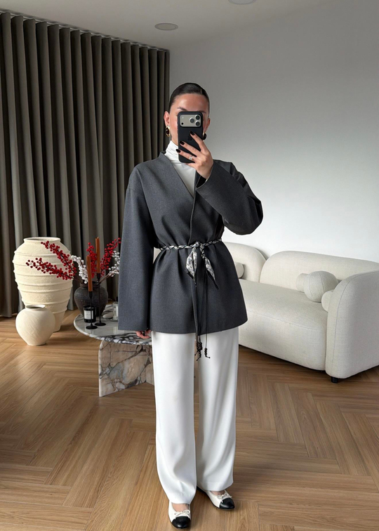 Fular Kemerli Blazer ANTRASİT