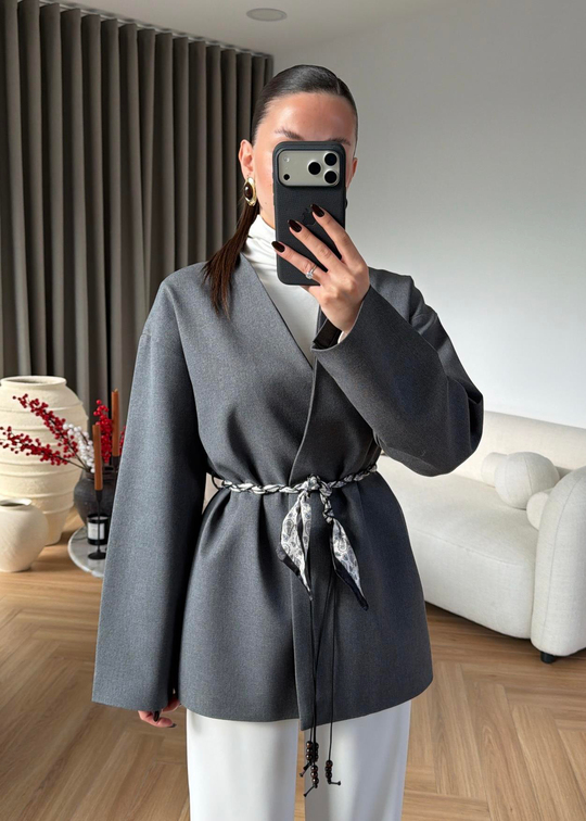 Fular Kemerli Blazer ANTRASİT