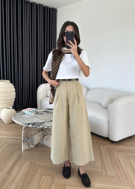Gabardin Geniş Paça Pantolon BEJ