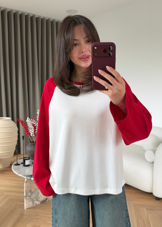 Garni Reglan Kollu Tişört KIRMIZI