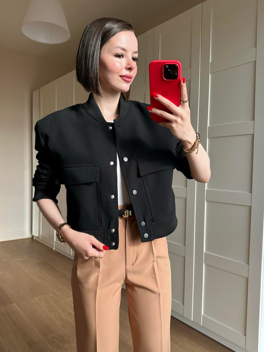 Geniş Cepli Bomber Ceket SİYAH