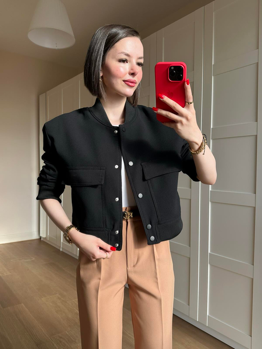 Geniş Cepli Bomber Ceket SİYAH