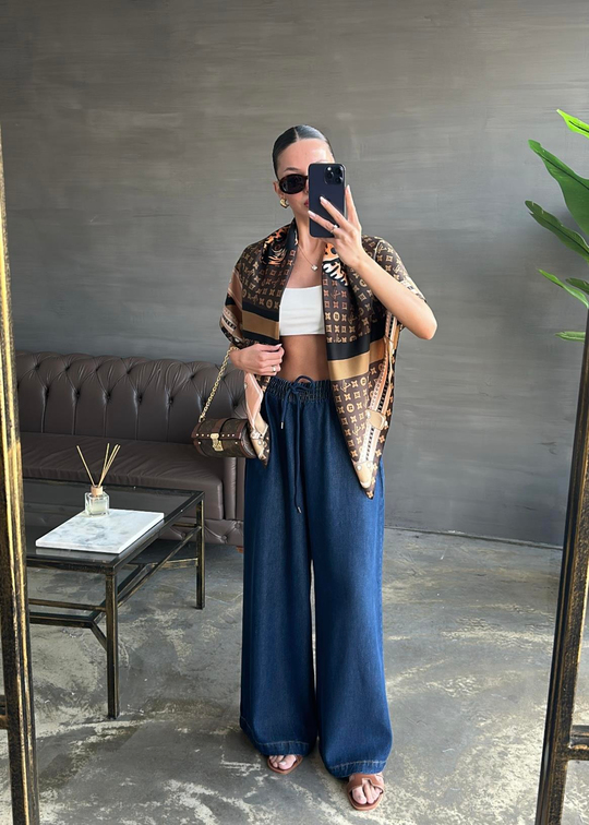 Geniş Paçalı Denim Pantolon Koyu Mavi