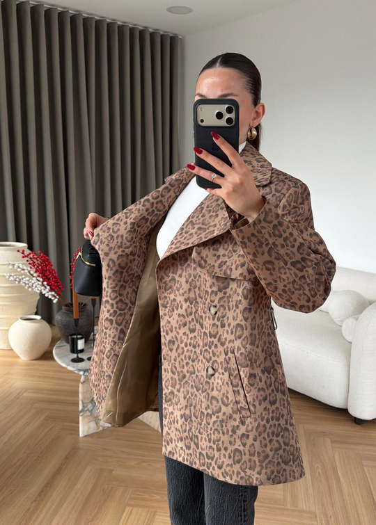Glov Leopar Desenli Trençkot RENKLİ