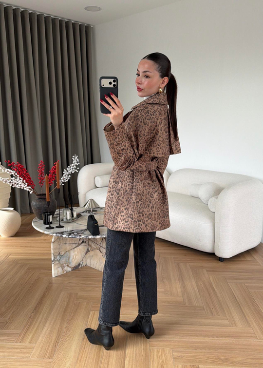 Glov Leopar Desenli Trençkot RENKLİ