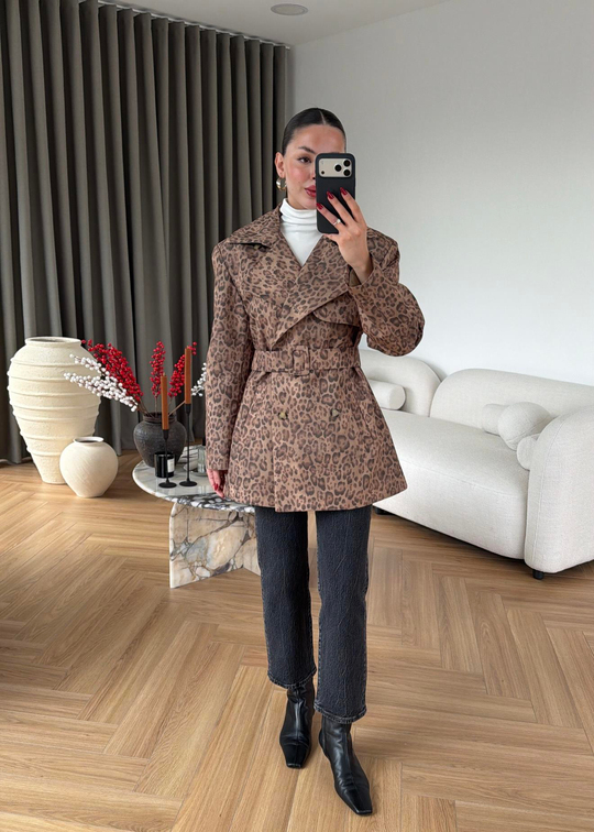 Glov Leopar Desenli Trençkot RENKLİ