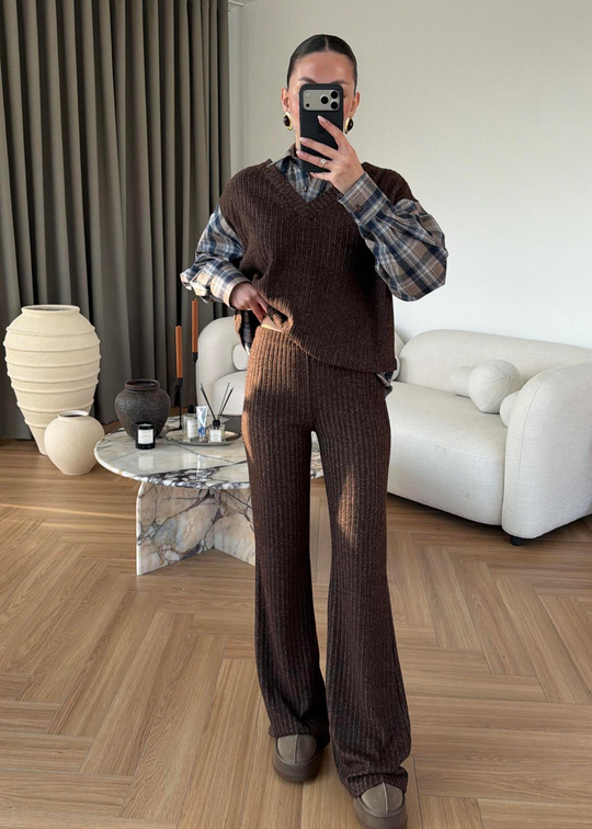 Gömlek Detaylı Örme Takım RENKLİ