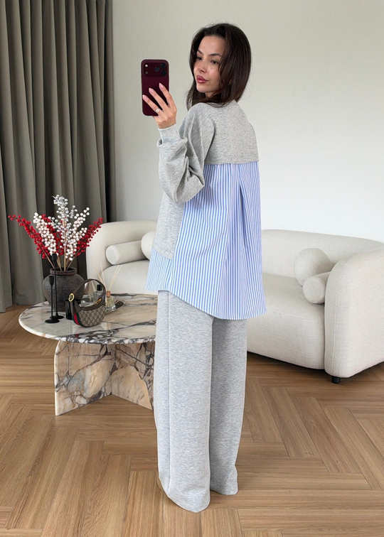 Gömlek Detaylı Sweatshirt Takım GRİ