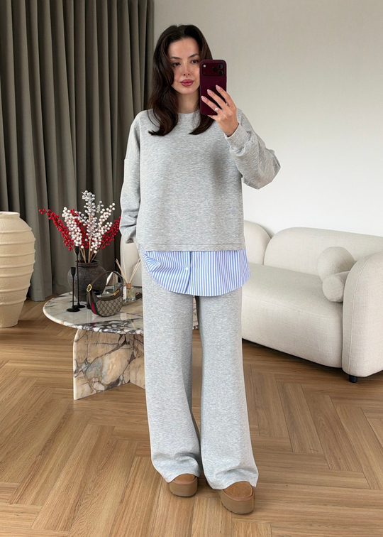 Gömlek Detaylı Sweatshirt Takım GRİ