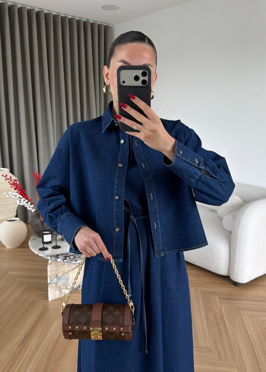 Gömlekli Kolsuz Elbiseli Denim Takım LACİVERT