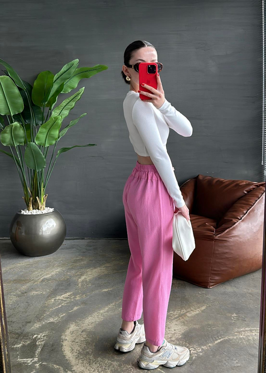 Grogren Beli İpli Pantolon PEMBE
