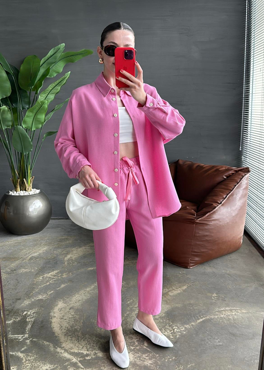 Grogren Beli İpli Pantolon PEMBE
