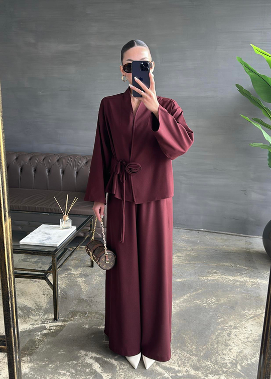 Gül Broşlu Takım BORDO