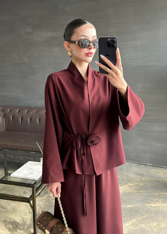 Gül Broşlu Takım BORDO