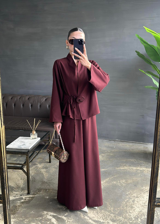 Gül Broşlu Takım BORDO