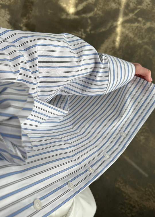 Gül Detaylı Çizgili Poplin Gömlek BEYAZ
