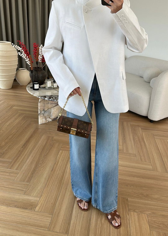 Ham Keten Blazer BEYAZ