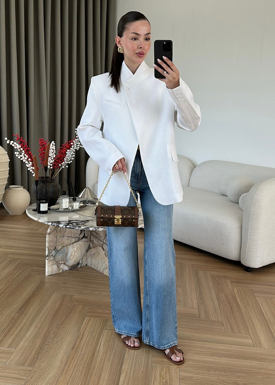 Ham Keten Blazer BEYAZ