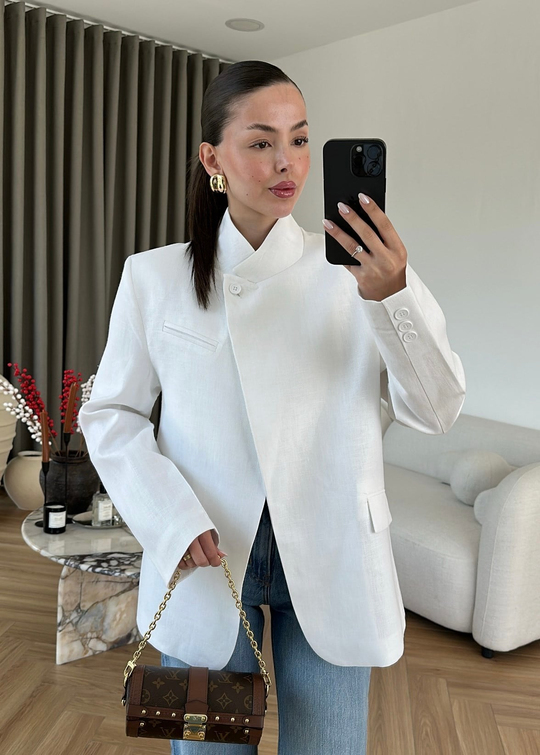 Ham Keten Blazer BEYAZ