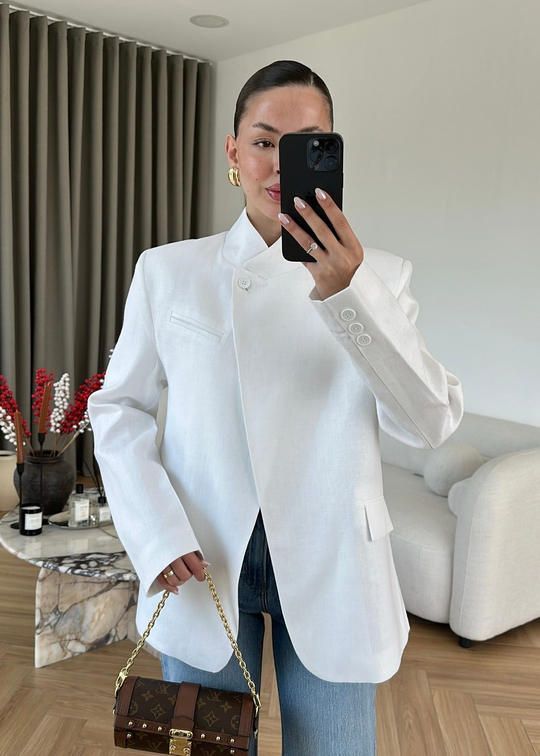 Ham Keten Blazer BEYAZ