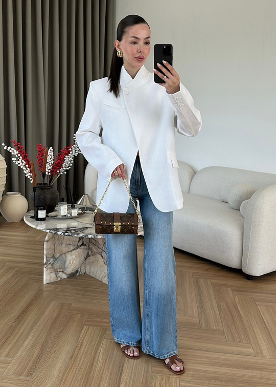 Ham Keten Blazer BEYAZ