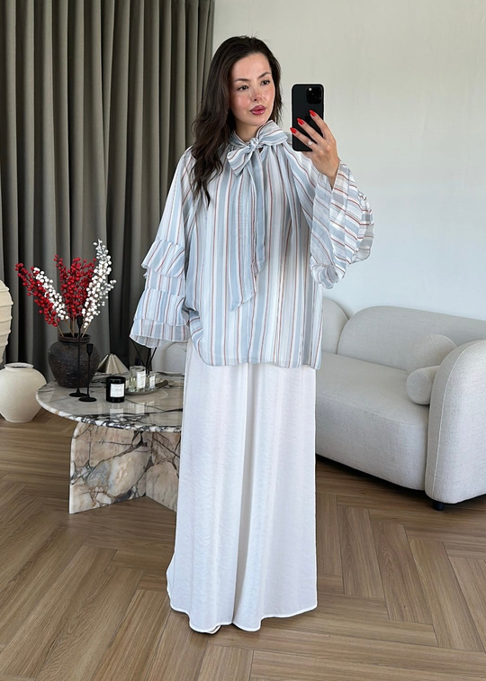 Hera Çizgili Şifon Gömlek BEBE MAVİ