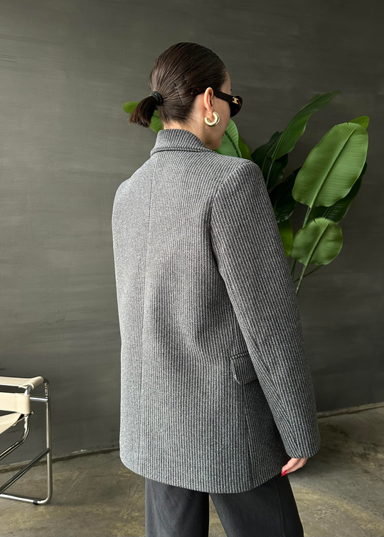 İki Düğmeli Çizgili Limited Blazer ANTRASİT