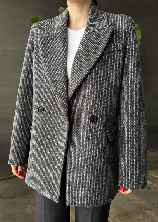 İki Düğmeli Çizgili Limited Blazer ANTRASİT