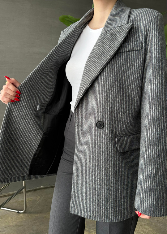 İki Düğmeli Çizgili Limited Blazer ANTRASİT