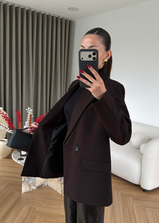 İki Düğmeli Dilvin Blazer ACI KAHVE