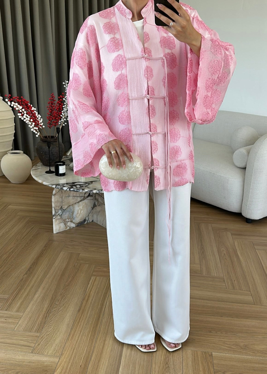 İp Bağcıklı Brodeli Ceket ŞEKER PEMBE