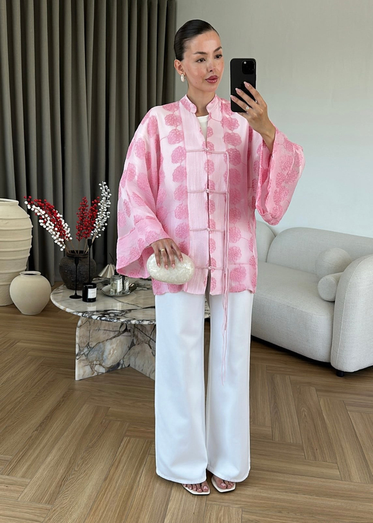 İp Bağcıklı Brodeli Ceket ŞEKER PEMBE