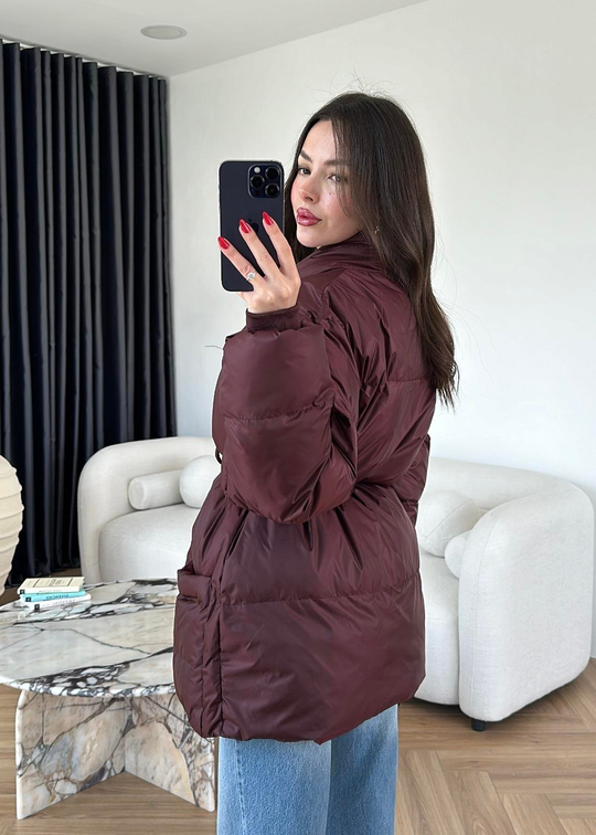 İp Bağlamalı Şişme Mont BORDO