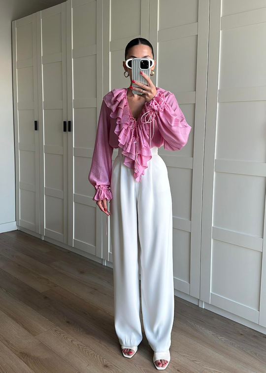 İsveç Fırfırlı Gömlek ŞEKER PEMBE