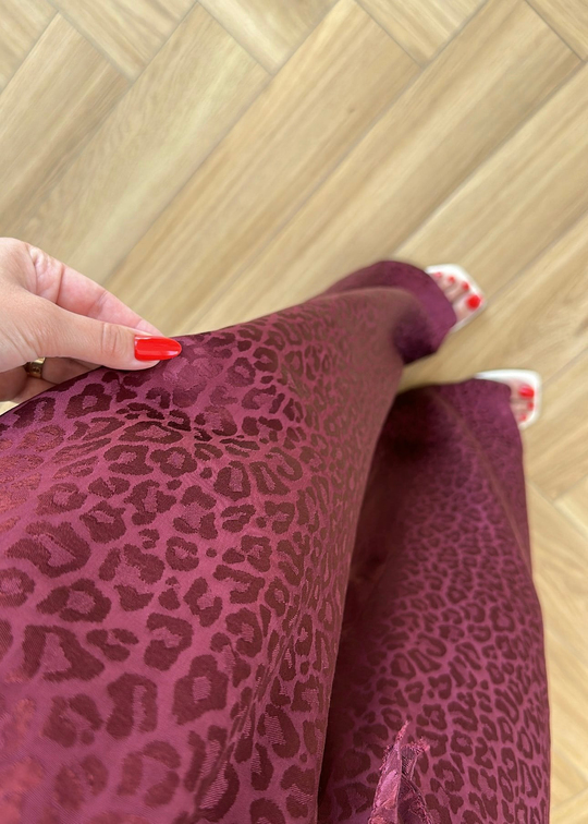 Jakarlı Leopar Desenli Pantolon BORDO