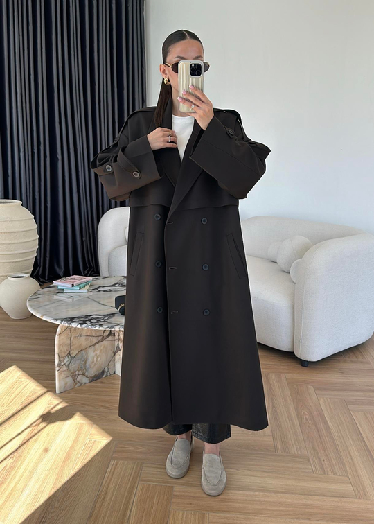 James Premium Oversize Trençkot ACI KAHVE