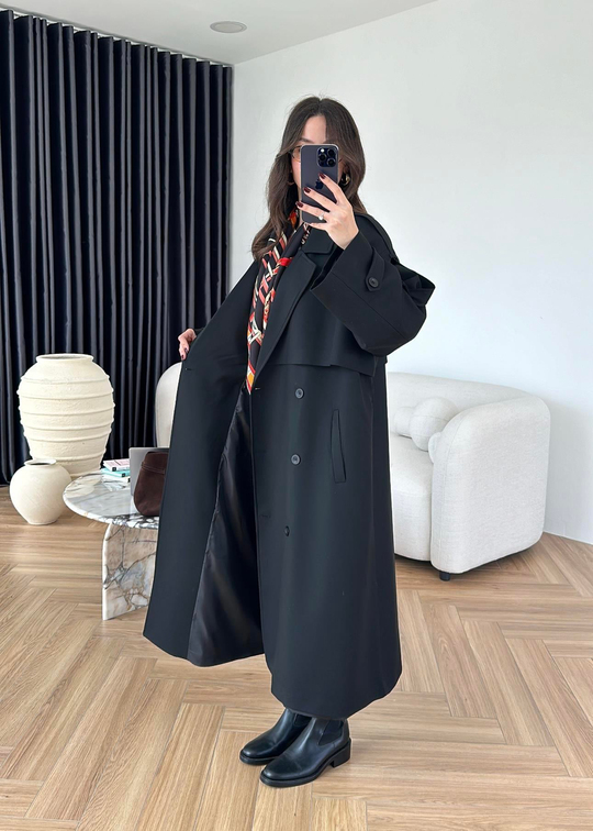 James Premium Oversize Trençkot SİYAH