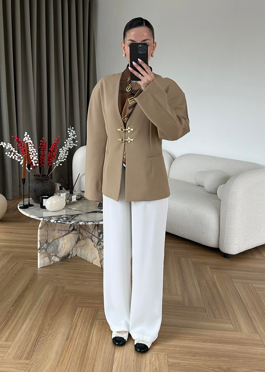 Kancalı Geniş Vatkalı Ceket CAMEL