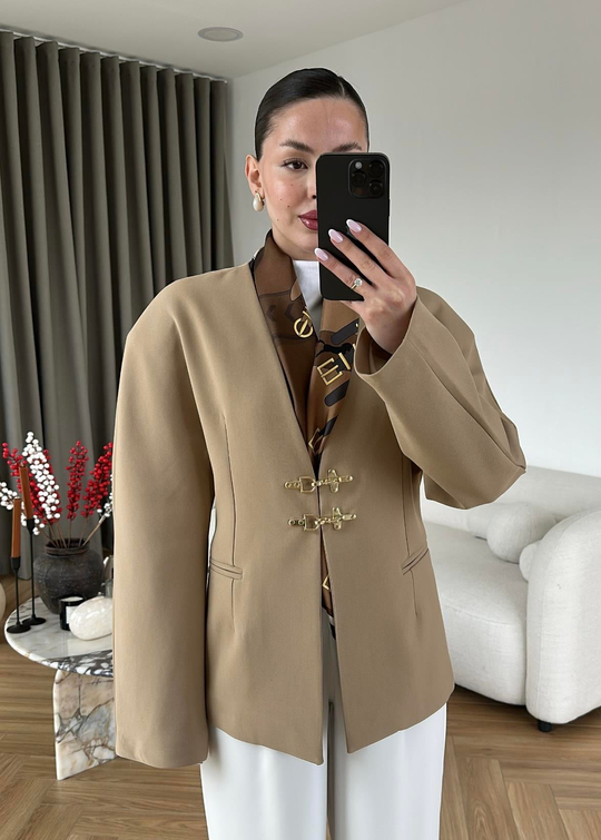Kancalı Geniş Vatkalı Ceket CAMEL