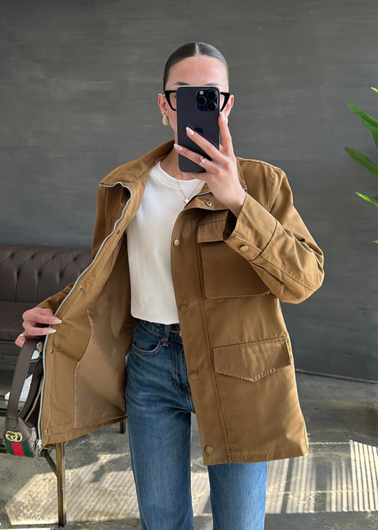 Kapak Cepli Parka Trençkot CAMEL