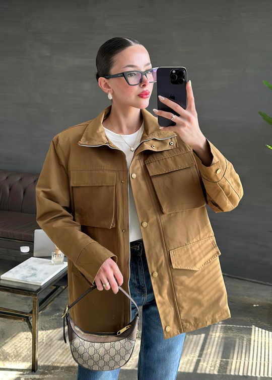 Kapak Cepli Parka Trençkot CAMEL
