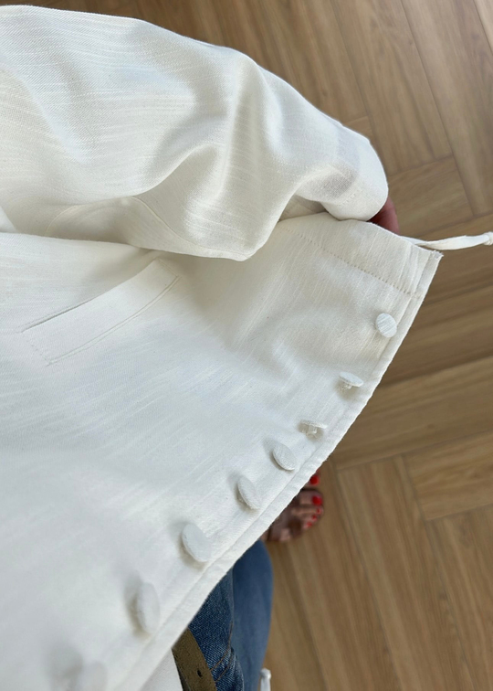 Kaplama Düğmeli Keten Ceket BEYAZ