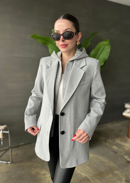 Kapüşon Detaylı Blazer AÇIK GRİ