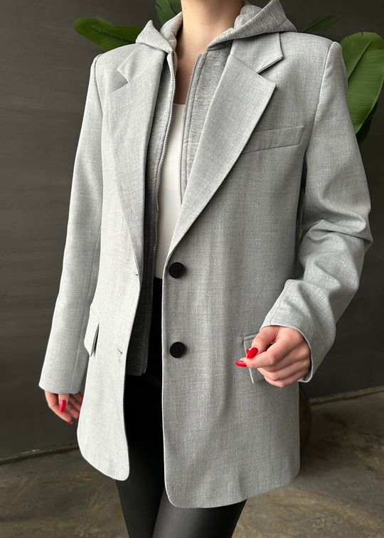 Kapüşon Detaylı Blazer AÇIK GRİ