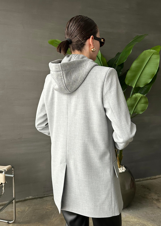 Kapüşon Detaylı Blazer AÇIK GRİ
