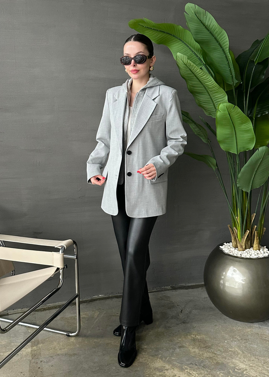 Kapüşon Detaylı Blazer AÇIK GRİ