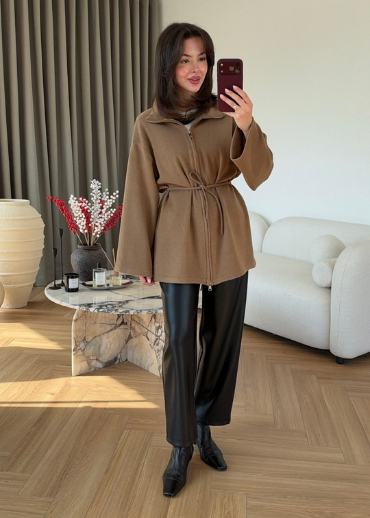 Kaş Korse Çift Fermuarlı Hırka CAMEL