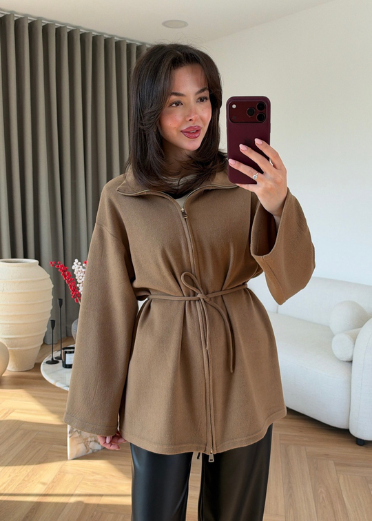Kaş Korse Çift Fermuarlı Hırka CAMEL