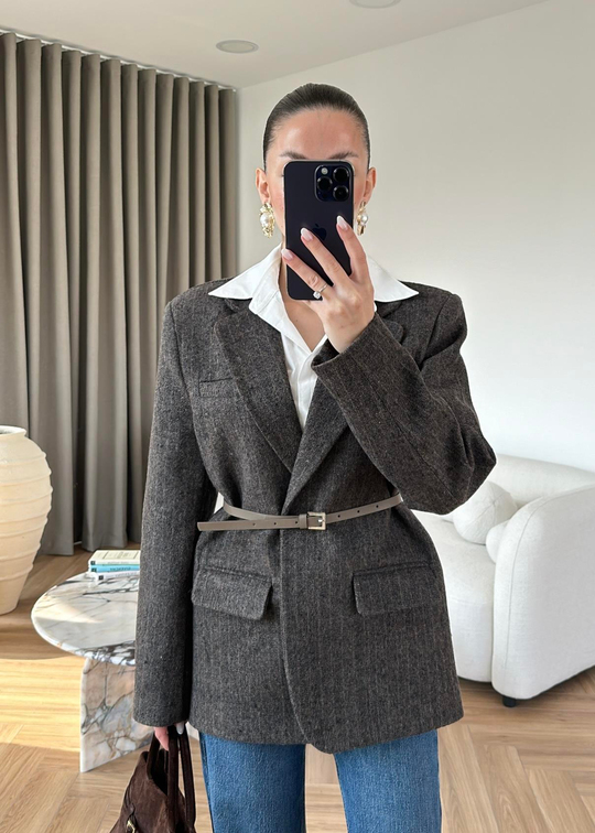 Kaşe Kemerli Blazer KAHVERENGİ